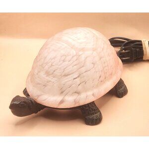 Turtle Gold Accent Lamp Light Pink Glass Shell Night Light Tiffany Style